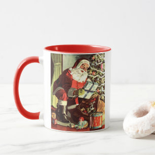 Weihnachten, Retro Weihnachtsmann mit Geschenken Tasse