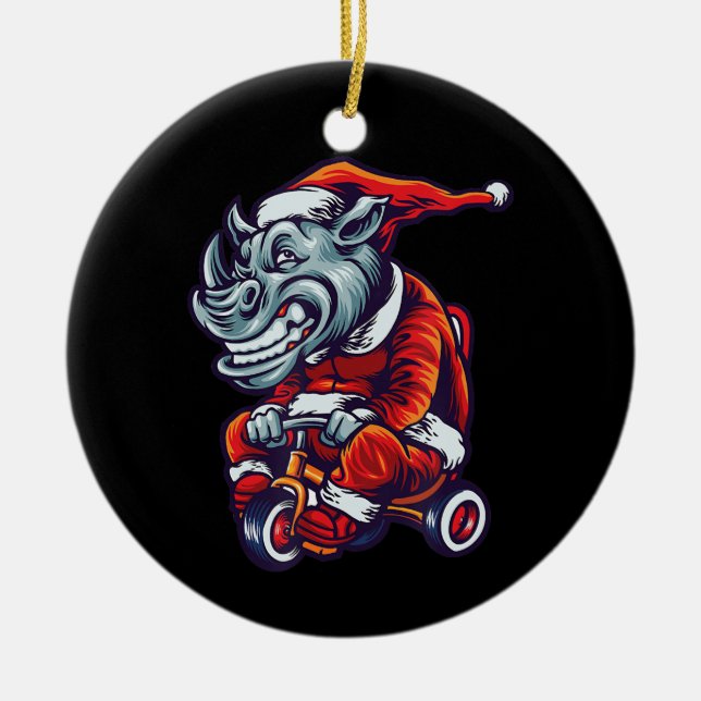 Weihnachten Rhino Santa Wearing Hat Merry Xmas Keramik Ornament (Vorne)