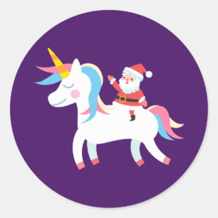 Weihnachten - Riding Unicorn Runder Aufkleber