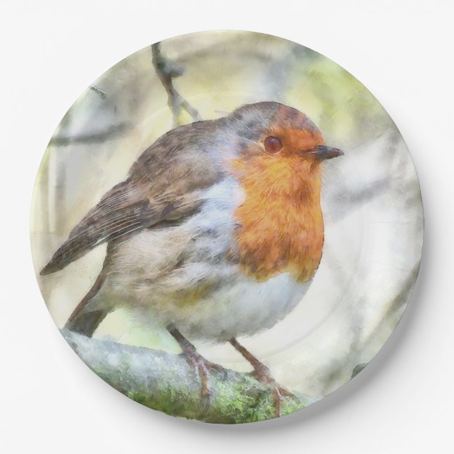 Weihnachten Robin RedBrustbrand Winter Wasserfarbe Pappteller (Vorderseite)