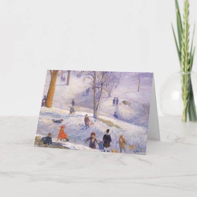 Weihnachten, Rodeln, Central Park Glackens Feiertagskarte (Vorderseite)