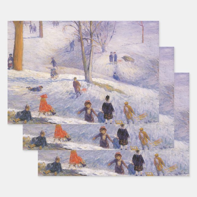 Weihnachten, Rodeln, Central Park Glackens Geschenkpapier Set (Set)