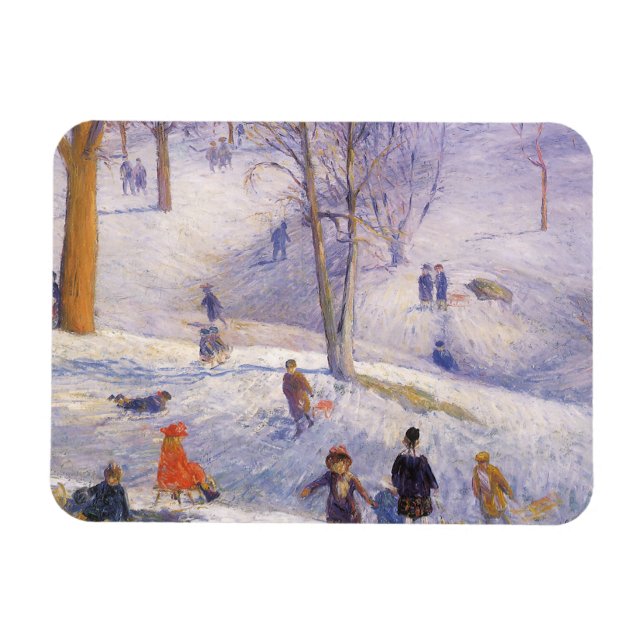 Weihnachten, Rodeln, Central Park Glackens Magnet (Horizontal)