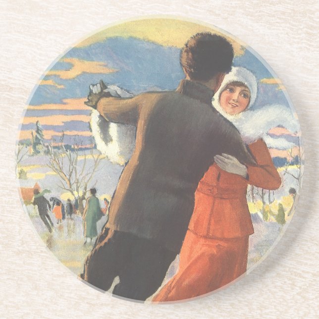 Weihnachten, romantische Couple Ice-Skaten Getränkeuntersetzer (Vorne)