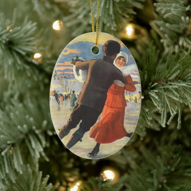 Weihnachten, romantische Couple Ice-Skaten Keramikornament (Baum)