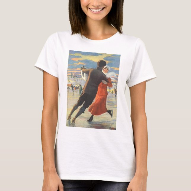 Weihnachten, romantische Couple Ice-Skaten T-Shirt (Vorderseite)