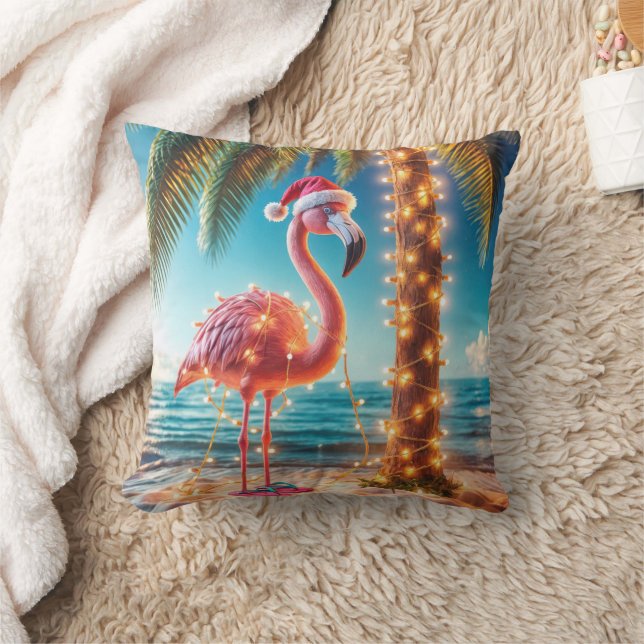 Weihnachten rosa Flamingo in krumpelnden Lichtern Kissen (Decke)