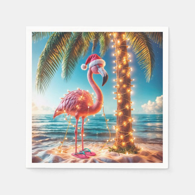 Weihnachten rosa Flamingo in krumpelnden Lichtern Serviette (Vorderseite)