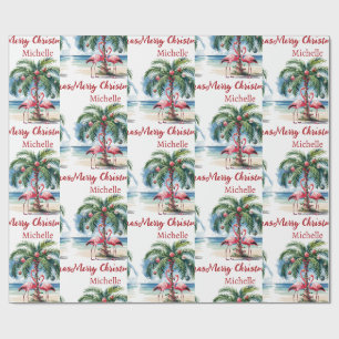 Weihnachten Rosa Flamingo Palmen Personalisiert Geschenkpapier
