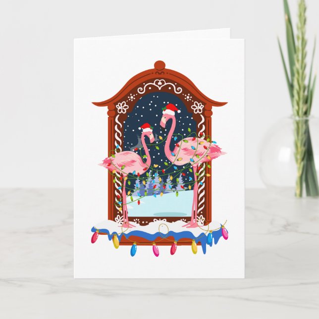 Weihnachten - Rosa Flamingos Feiertag Karte (Vorderseite)