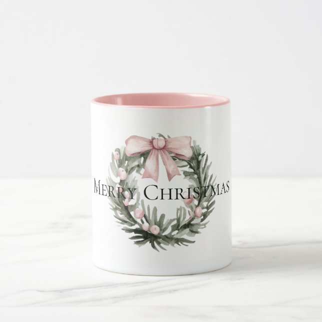 Weihnachten Rosa Grüner Kranz Tasse (Zentrum)