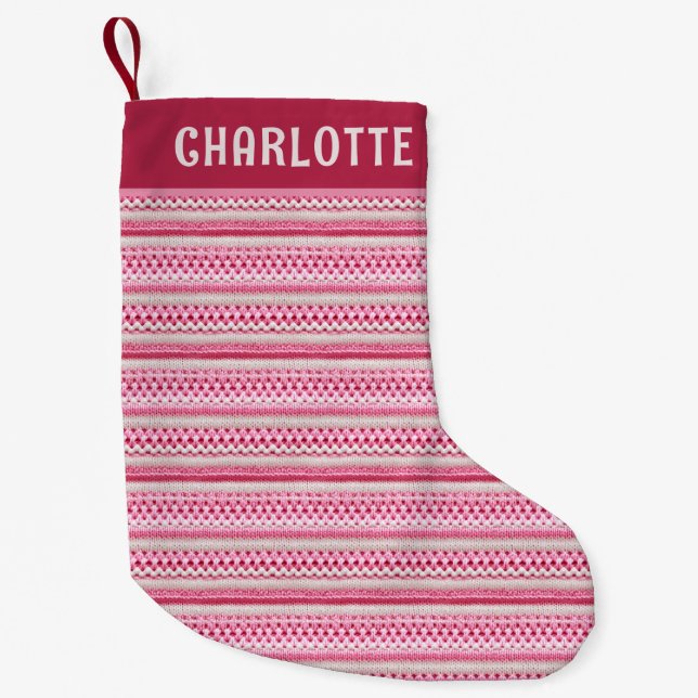 Weihnachten Rosa Imitate Strick Muster Personalisi Kleiner Weihnachtsstrumpf (Vorderseite)
