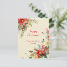 Weihnachten Rose Wasserfarben Postkarte | Ihr Name