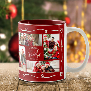 Weihnachten Rot 4 Foto Familie Handgezeichnete Kri Zweifarbige Tasse