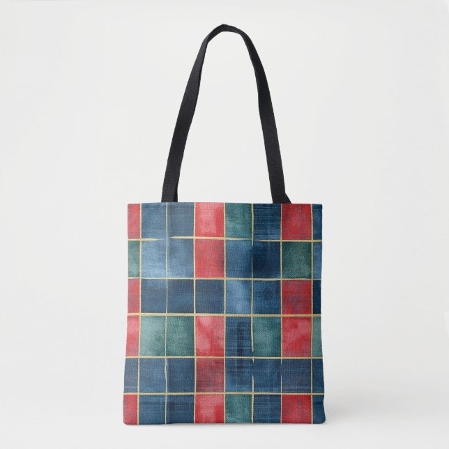 Weihnachten Rot Blau Grüne Quadrate Tasche (Vorderseite)