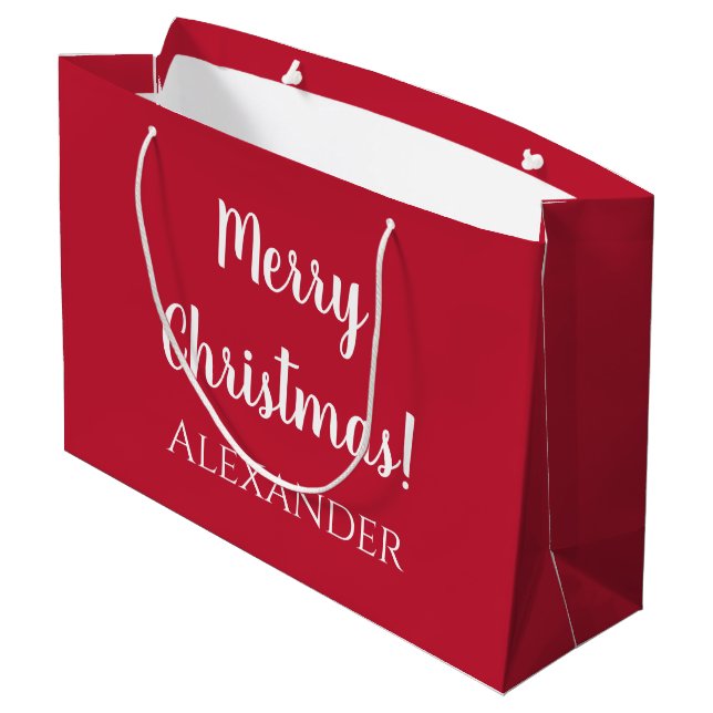 Weihnachten Rot frohe Weihnachten Personalisiert Große Geschenktüte (Rückseite Schrägansicht)