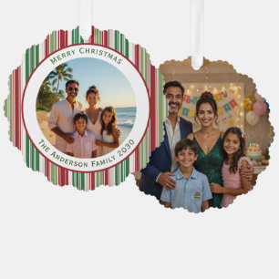 Weihnachten Rot & Grün Streifen Einfach 2 Foto Ornament Karte