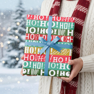 Weihnachten Rot Grün und Gold HO! HO! HO! Streifen Geschenkpapier