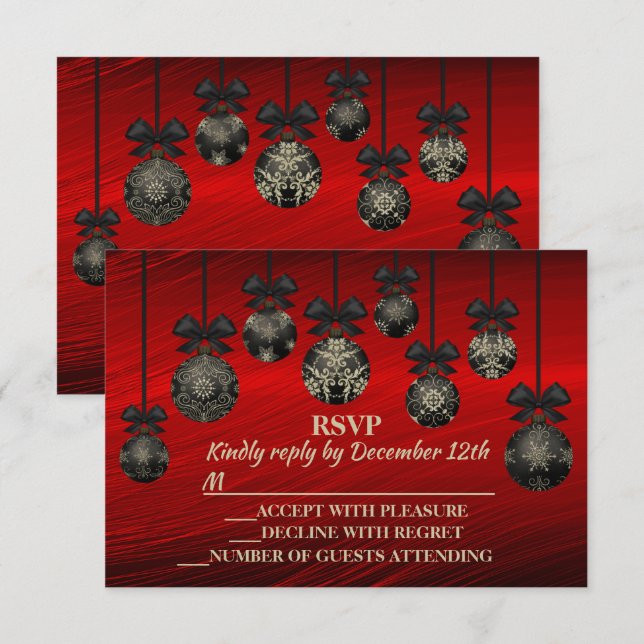 Weihnachten Rot Schwarz Eleganter Urlaub Winter RSVP Karte (Vorne/Hinten)