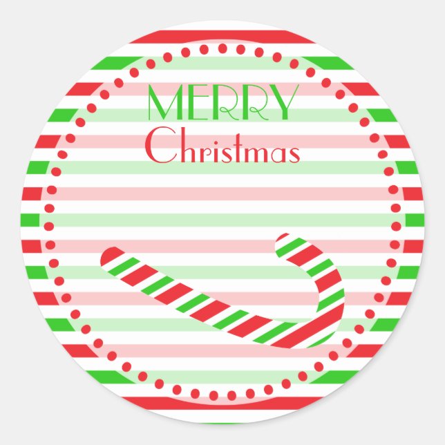 Weihnachten Rot und Grün Candy Cane und Streifen Runder Aufkleber (Vorderseite)