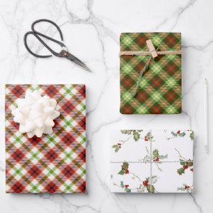 Weihnachten Rot und Grün Kariert und Heilig Geschenkpapier Set