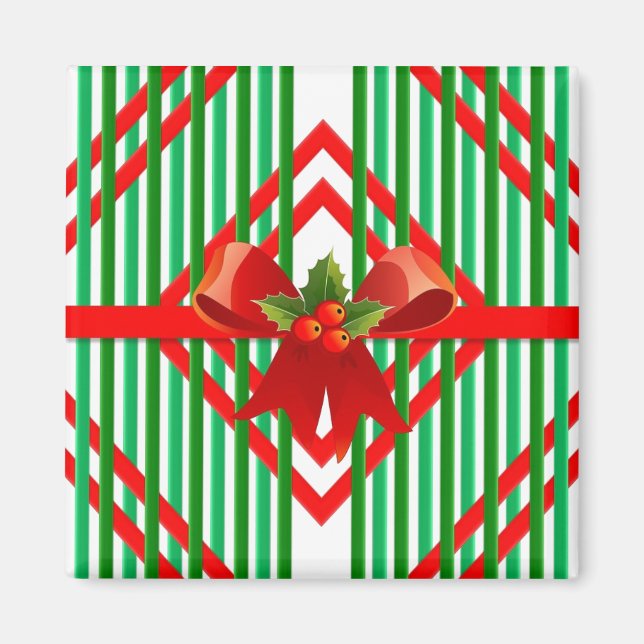 Weihnachten Rot und Grün Streifen Bow Geschenkmaga Magnet (Vorne)