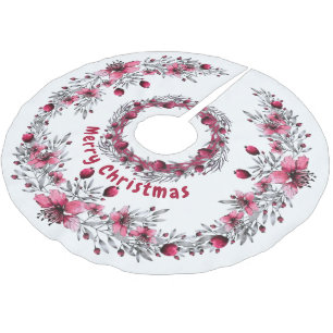 Weihnachten Rot und Weiß Blumen Elegant Polyester Weihnachtsbaumdecke