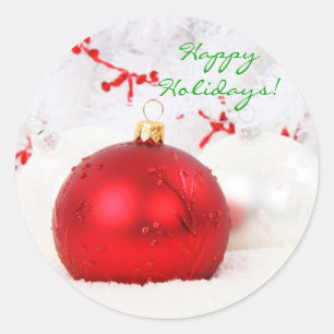 Weihnachten - Rot und Weiß - Happy Holidays I Runder Aufkleber