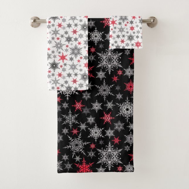 Weihnachten, rot, weiß, Schneeflocken, Winter Badhandtuch Set (Insitu)