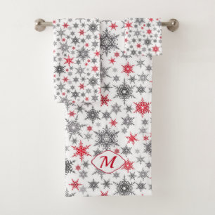 Weihnachten, rot, weiß, Schneeflocken, Winter, Neu Badhandtuch Set