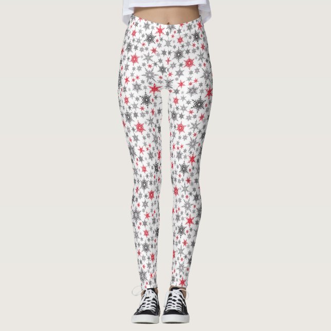 Weihnachten, rot, weiß, Schneeflocken, Winter, Neu Leggings (Vorderseite)