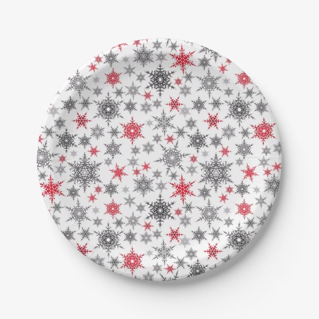 Weihnachten, rot, weiß, Schneeflocken, Winter, Neu Pappteller (Vorderseite)