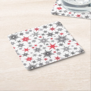 Weihnachten, rot, weiß, Schneeflocken, Winter, Neu Rechteckiger Pappuntersetzer