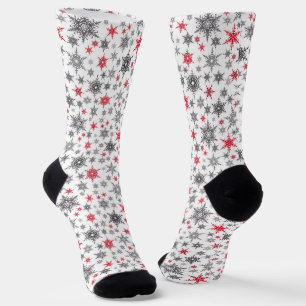 Weihnachten, rot, weiß, Schneeflocken, Winter, Neu Socken