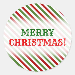Weihnachten; rot, weiß und grün gestreiftes Muster Runder Aufkleber