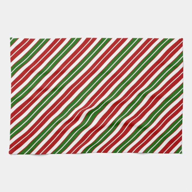 Weihnachten - Rot, Weiß und Grün - Streifen Geschirrtuch (Horizontal)