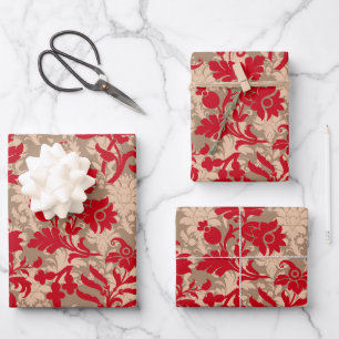 Weihnachten Rotbraun rustikales Blumenmuster Geschenkpapier Set