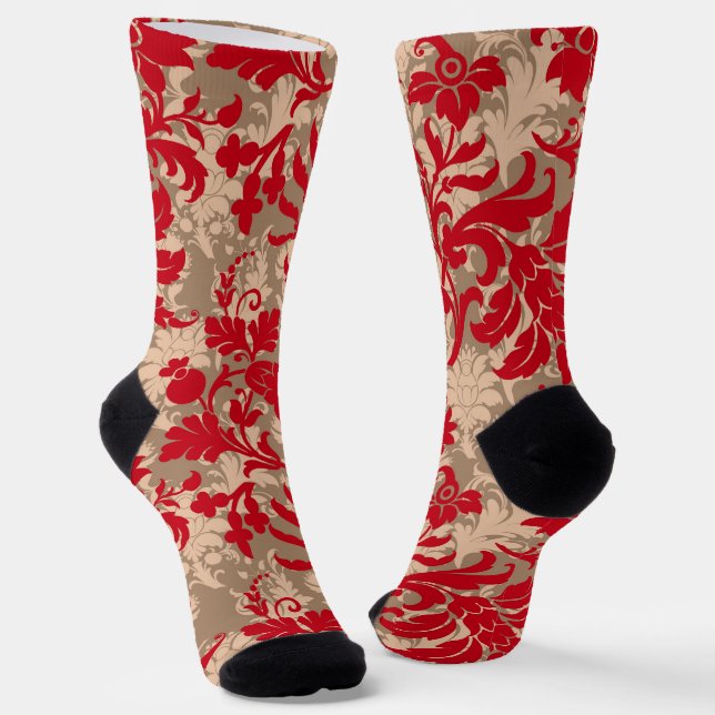 Weihnachten Rotbraun rustikales Blumenmuster Socken (Gewinkelt)