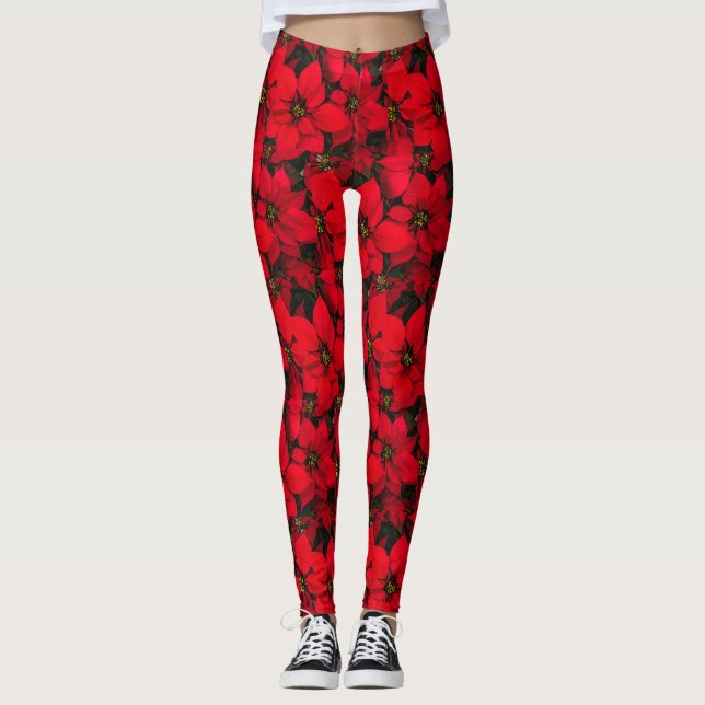 Weihnachten - Rote Blume Poinsettia Leggings (Vorderseite)