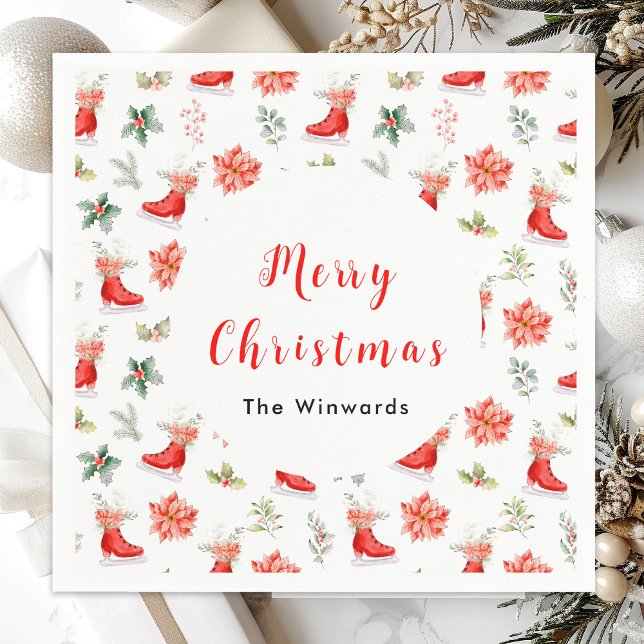 Weihnachten Rote Eiszeit Skate Frohe Weihnachten Serviette (Von Creator hochgeladen)