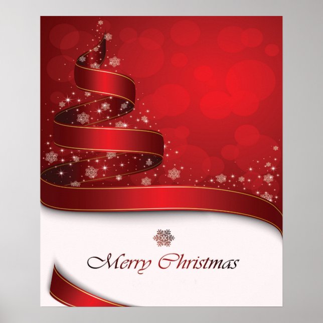 Weihnachten Rote goldene und weiße Schneeflocken Poster (Vorne)