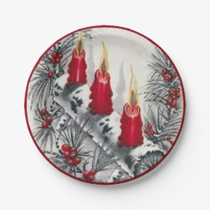Weihnachten Rote Kerzen Pinacoteca Nadeln Berries Pappteller