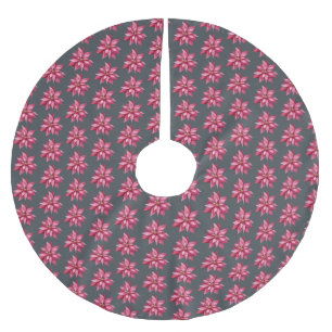 Weihnachten Rote Poinsetta Blumenmuster Offschwarz Polyester Weihnachtsbaumdecke
