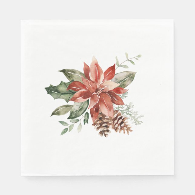 Weihnachten Rote Poinsettia Pine Cones Grüne Serviette (Vorderseite)