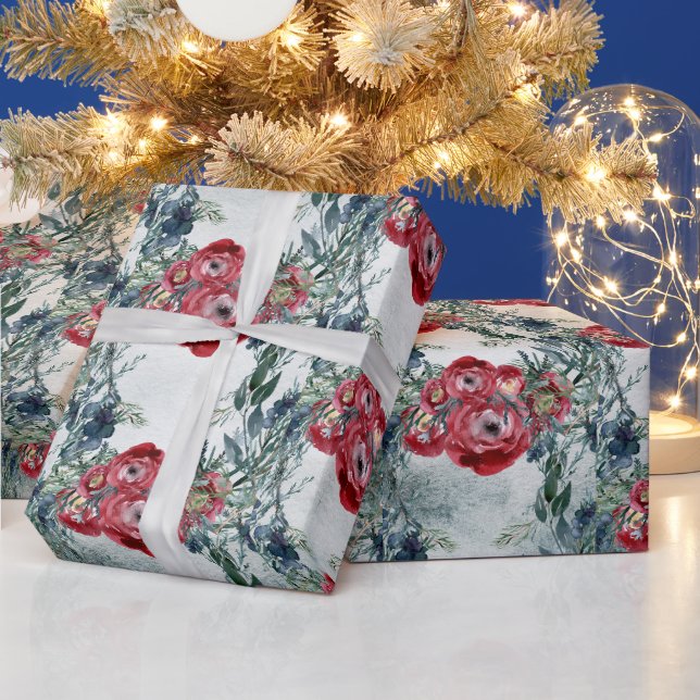 Weihnachten Rote Rosen Blue Spruce Winterurlaub Geschenkpapier (Feiertage)