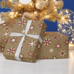 Weihnachten Rote Sterne - auf goldenem Muster. Geschenkpapier