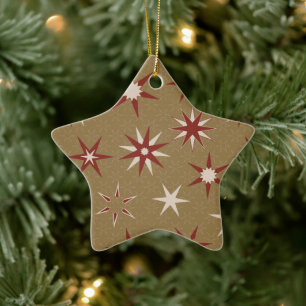 Weihnachten Rote Sterne - auf goldenem Muster. Keramik Ornament