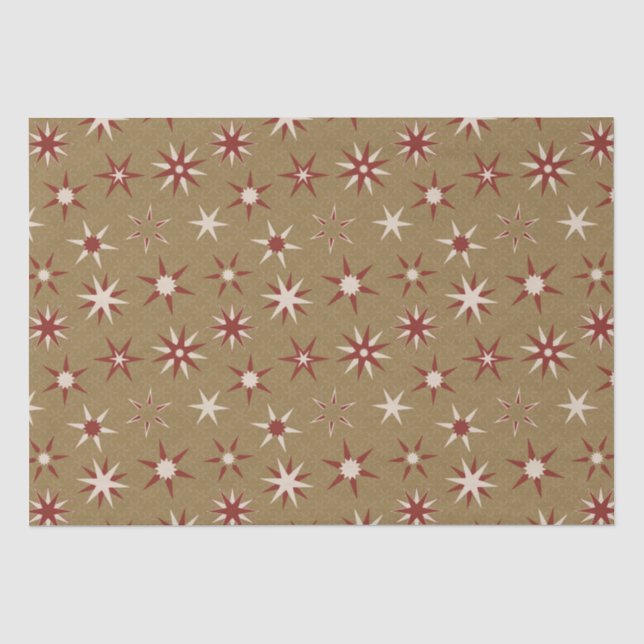 Weihnachten Rote Sterne - auf goldenem Muster. Seidenpapier (Vorderseite)