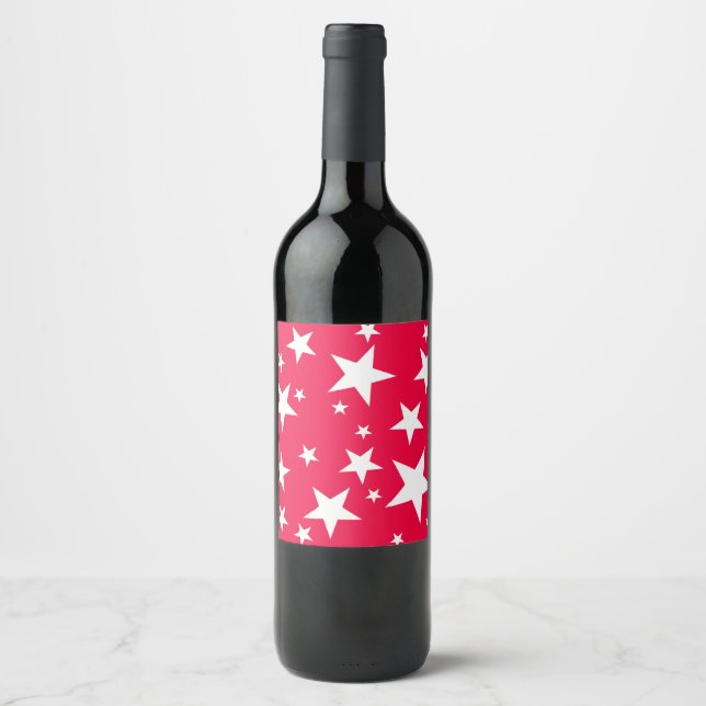 Weihnachten Rote Sterne Elegante Vorlage Weinetikett (Vorderseite)