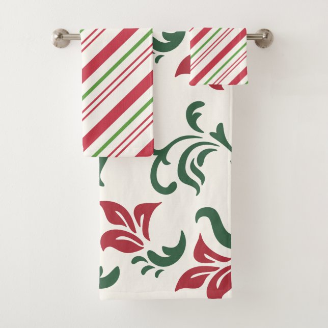 Weihnachten Rote und Grüne Blüten und Süßigkeiten  Badhandtuch Set (Insitu)